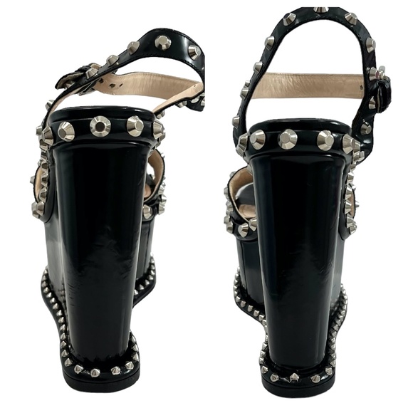 PRADA BLACK SPAZZOLATO STUDDED PLATFORM SANDAL - Picture 15 of 16